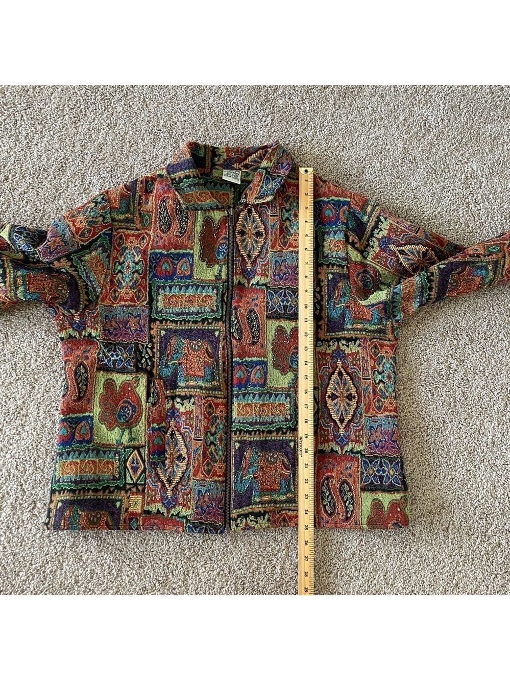 Parsley & Sage Tapestry Flowers Animal Beaded Zip Jacket 1X Pockets Lined - Picture 16 of 16